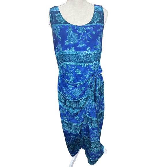 Spencer Jeremy Vtg Silk Slip Dress Womens Size 8 Blue Green Sarong Fairy Y2K - Picture 1 of 6